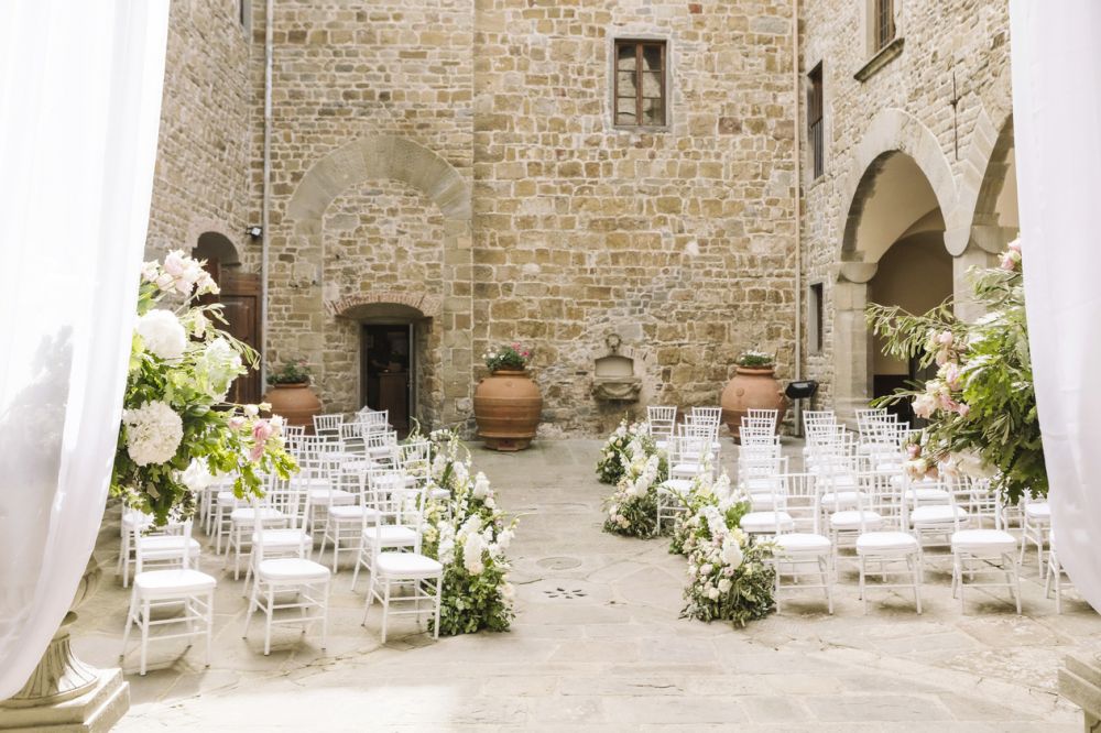 white ceremony courtyard wedding villa Florence