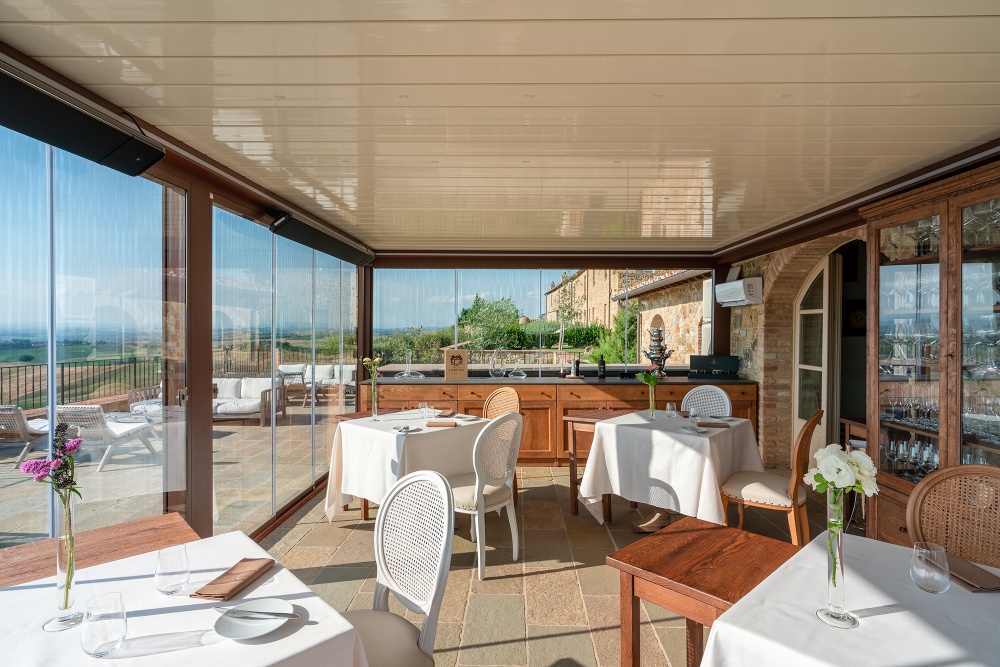 restuarant covered terrace inside a resort in Tuscany